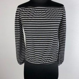 One Clothing LA XS Black White Striped Off The Shoulder Top Long Sleeves
